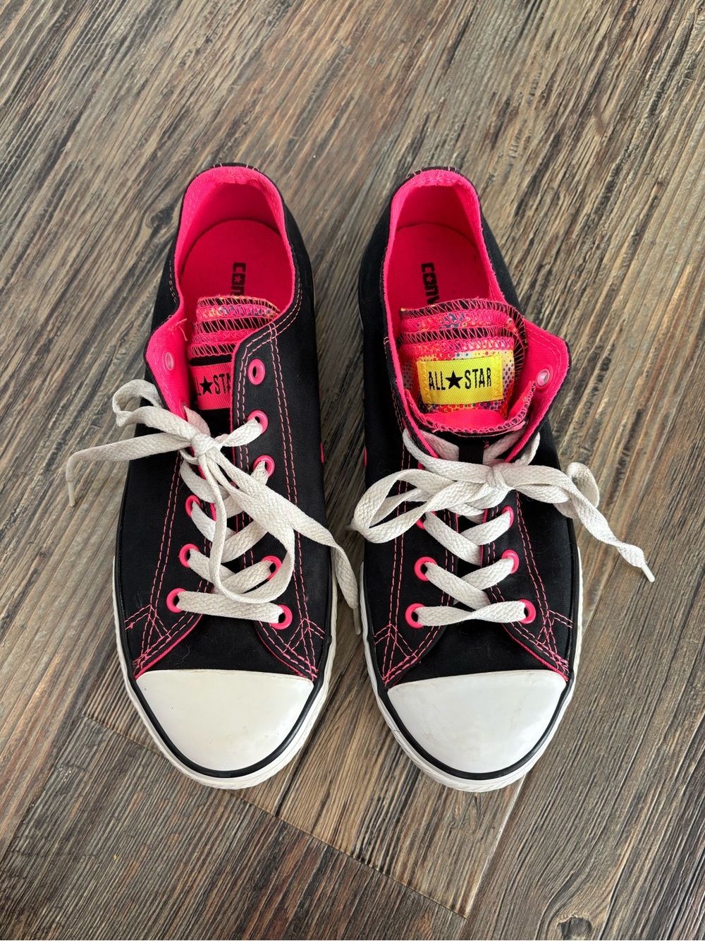 Converse All Star Low-Top 5-Tongue Canvas Sneakers Junior 5 Black White Hot Pink